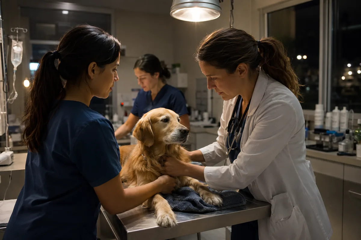 Equipo veterinario atendiendo a una mascota en urgencias