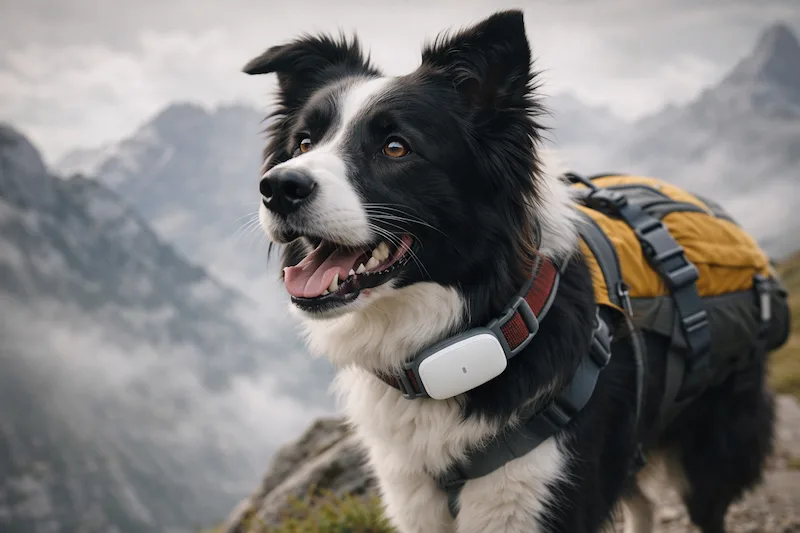 Perro con GPS en montaña
