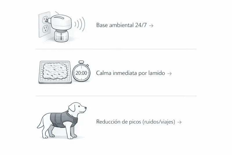 Accesorios validados para ansiedad en perros y gatos: feromonas, lick mat y chaleco de presión (protocolo 2026)