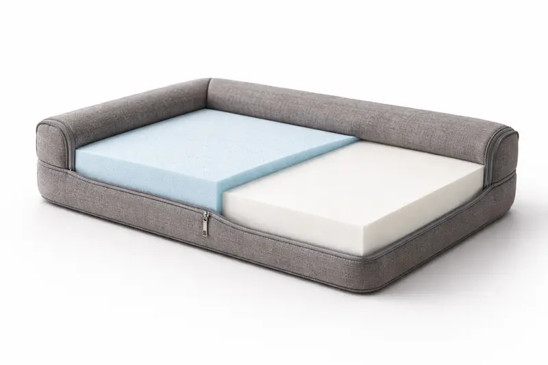 Capas internas de un colchón viscoelástico para perros