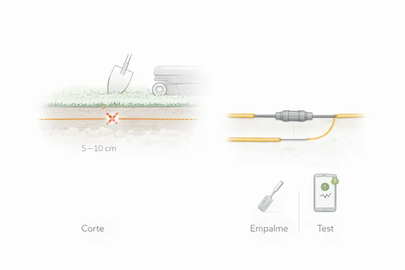Rotura de cable en valla invisible: punto de corte y reparación con empalme estanco