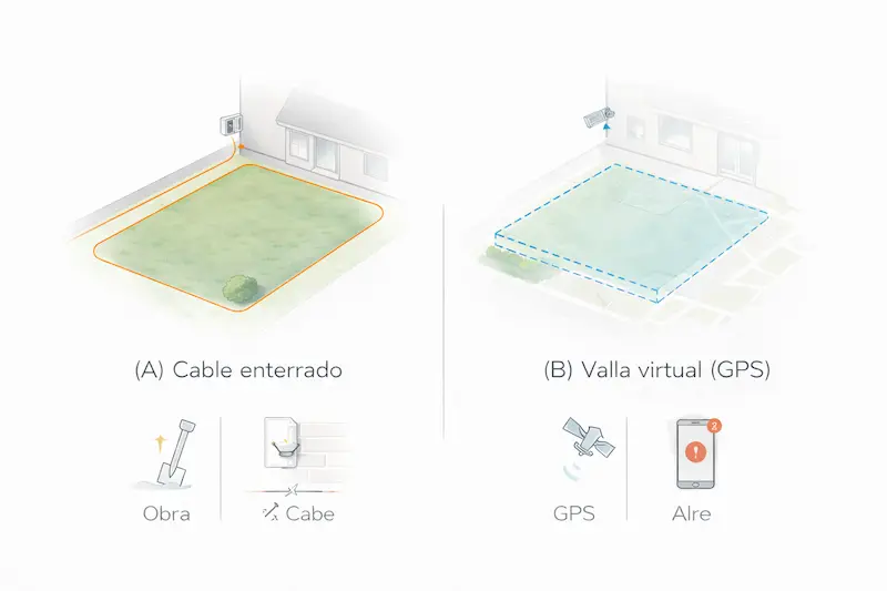 Valla invisible perros 2026: comparativa técnica geofence GPS vs cable enterrado
