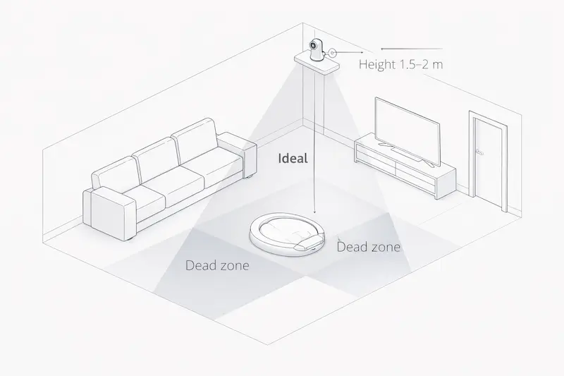 Colocación ideal de cámara para mascotas: altura, ángulo y zonas muertas (guía 2026)