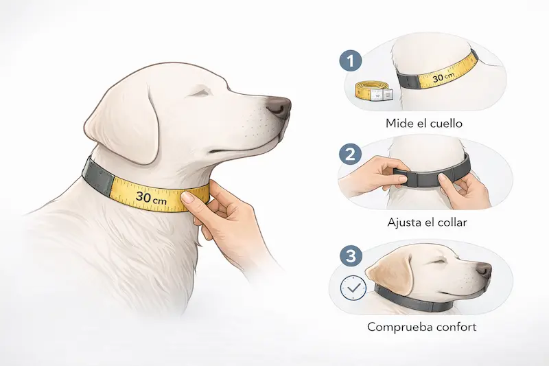 Cómo medir y colocar un collar calmante: talla correcta y ajuste seguro en perros